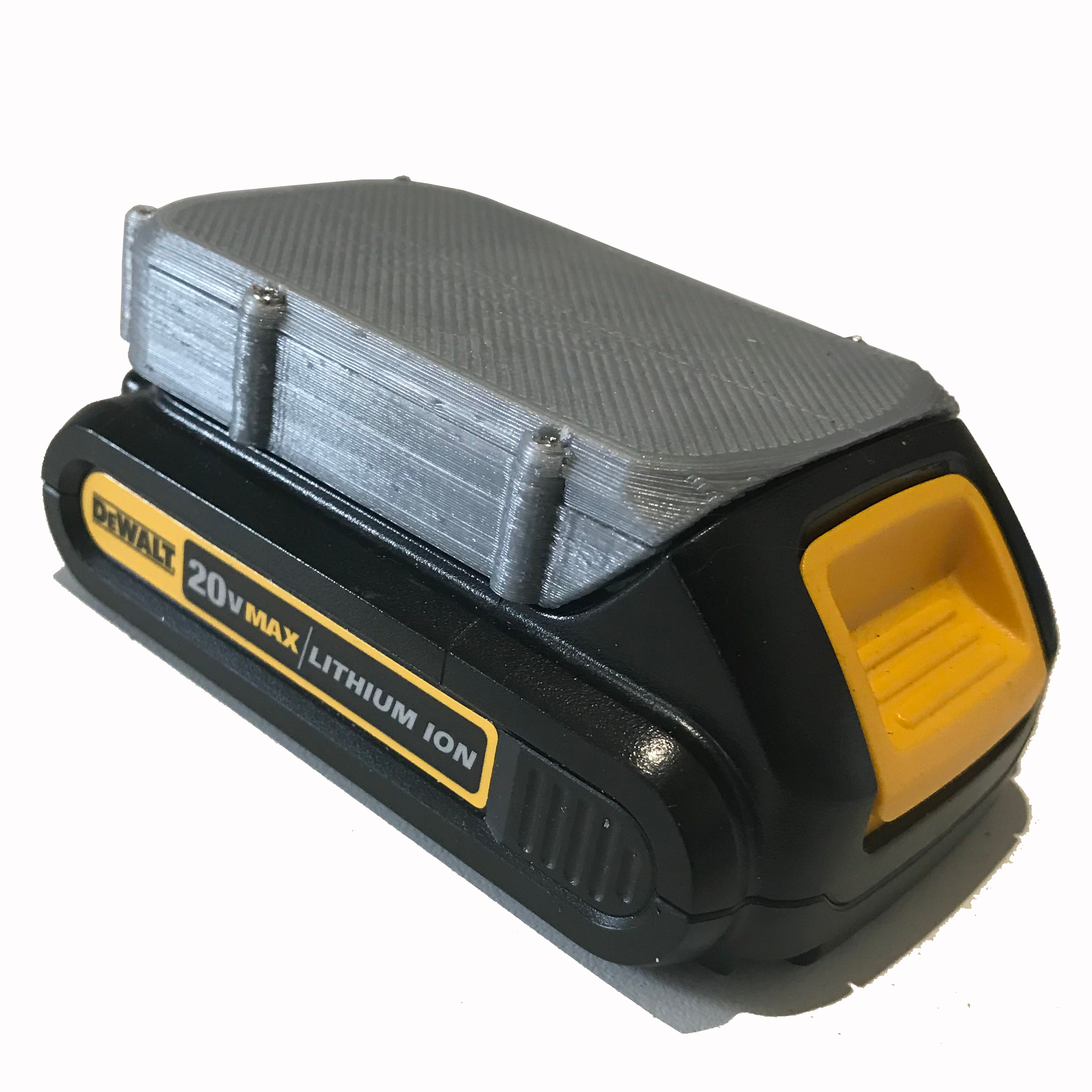 3D-printed enclosure on DeWalt battery