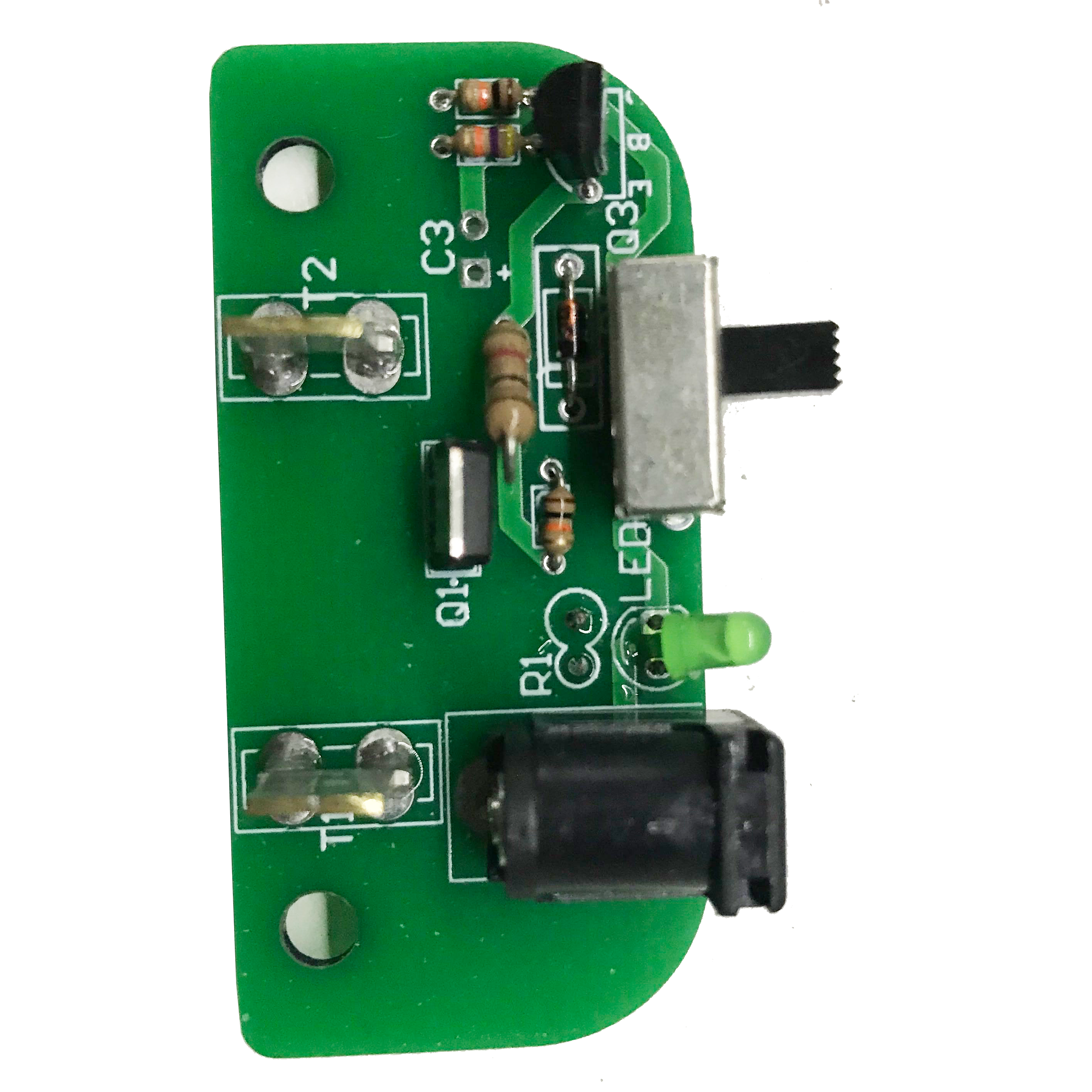 PCB close-up showing through-hole components